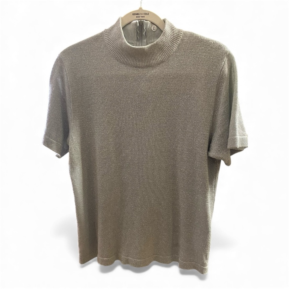 Drapers & Damons Elegant Silver Metallic Short Sleeve Sweater